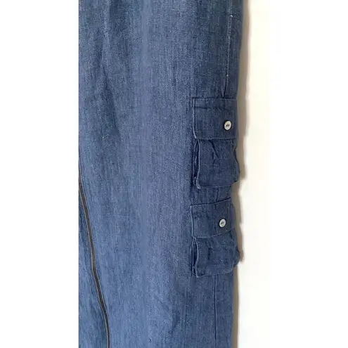 VTG IC Collection Lagenlook Asymmetrical Linen Chambray Zip Shirt Skirt Set XL Blue