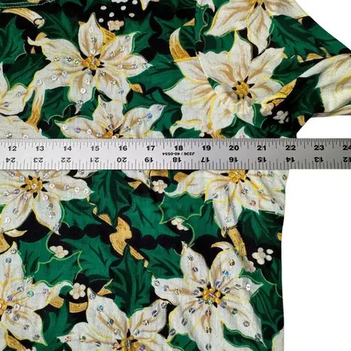 Collections Etc Christmas Holiday White Poinsettia Top Womens Large Sequin Shine