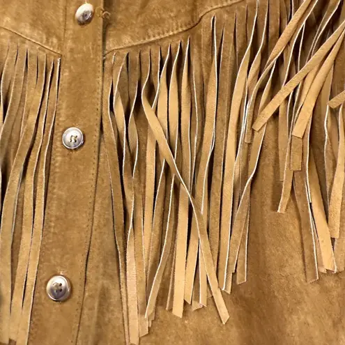Vintage JH Collectibles Suede Leather Fringe Western Shirt Jacket Size 10 Brown