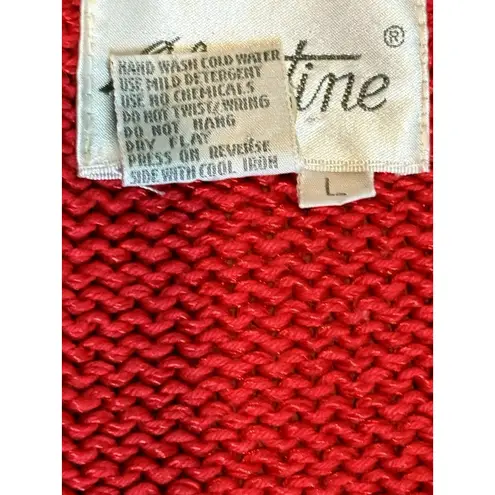 VINTAGE Christine Women’s L Sweater Red White Long Puff Sleeve V Neck Knit Size L