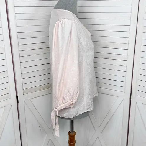 Rebecca Taylor Daniella Floral Jacquard Silk Blend 3/4 Tie Sleeve Blouse Pink 4