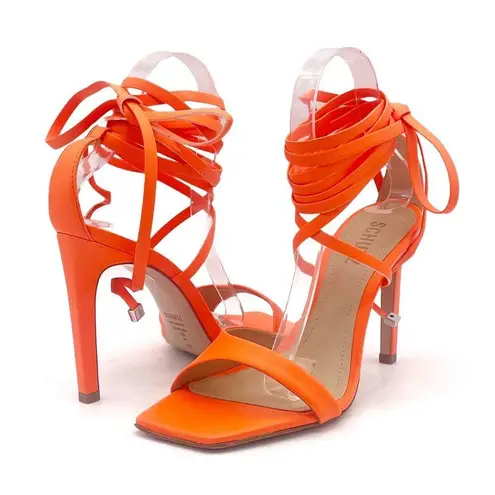Schutz NEW Bryce Leather Stiletto Sandals Acid Orange Lace-Up Sandals Size 6.5