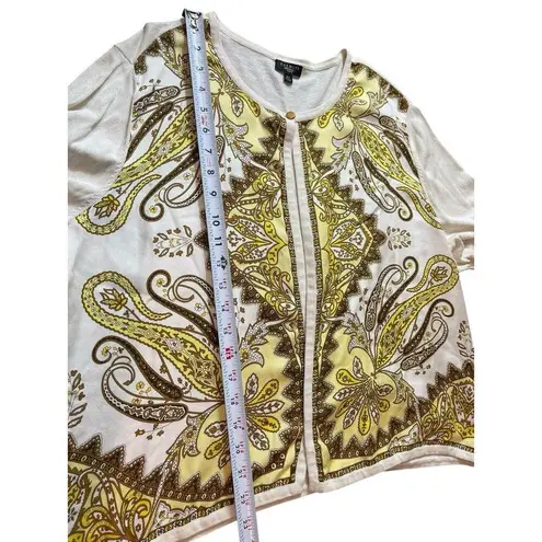 Talbots  2x Pale Yellow Beige Pattern Silk Blend Short Sleeve Soft Cardigan