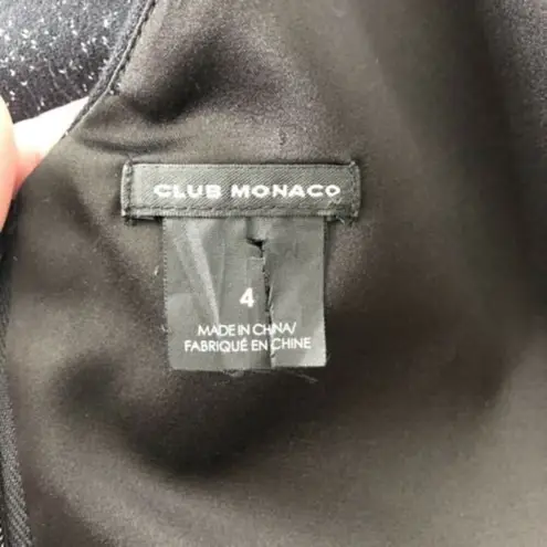 Club Monaco Black & Silver Metallic Sheath Dress Size 4 Square neckline Tailored