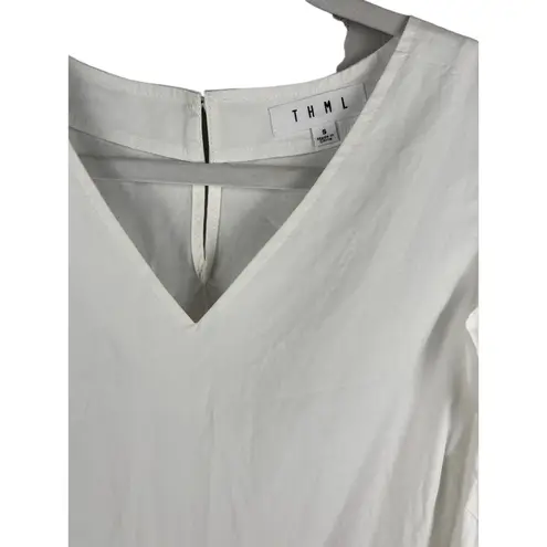 THML Seeing Clearly Tiered Poplin Ruffle Sleeve V-Neck Dress Size Small