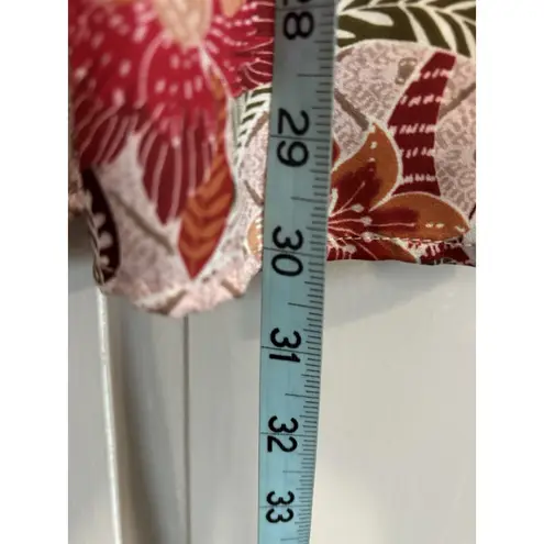 Pink/Red Floral Chiffon Long Balloon Sleeve Blouse Size 2XL Ruffle/Tie Neck Boho Red