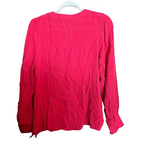 Habitual  Top Womens Small Coral Split Neck Popover Sheer Long Sleeve Blouse