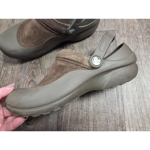 Crocs  Troika Brown Slingback Suede Rubber Slip On Comfort Clogs Womens Size 9