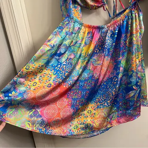 Luli Fama Women's Deco Gardens Halter Long Sleeve Cut Out Mini Dress Size Medium