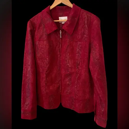 Erin London Red Faux Suede Snake Print Jacket Size M