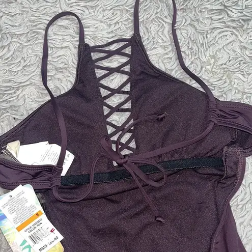 Hobie Swimsuit Purple One Piece Lace Up High Neck S Small New
