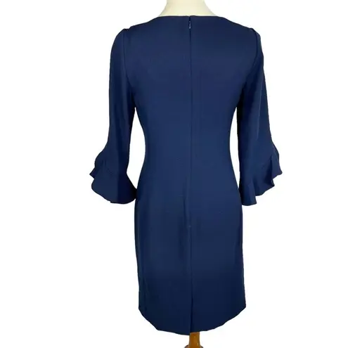 Karl Lagerfeld Paris Navy 3/4 Ruffle Tulip Sleeve Crepe Sheath Dress Women’s 4