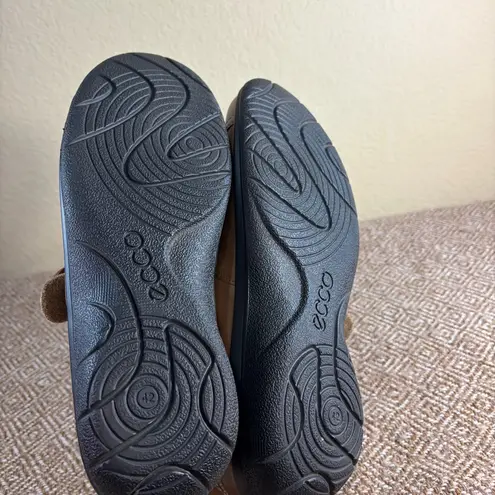 Ecco Leather Mary Jane Flats Womens Sz 42 Brown Leather Buckle Boho Peasant EUC