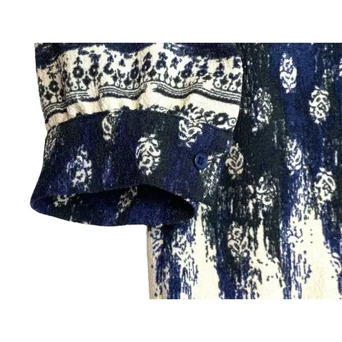 WAYF Dress Womens Medium Blue White Long Sleeve Choker Neck Keyhole