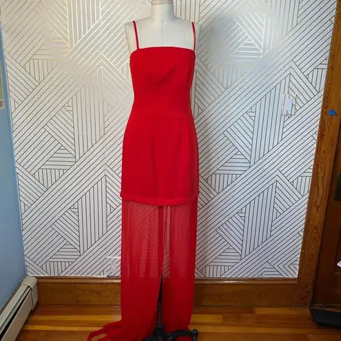 NWT Adolfo Dominguez Maxi Dress Gown Wrap Skirt Square Neck Red Size 38 US 6