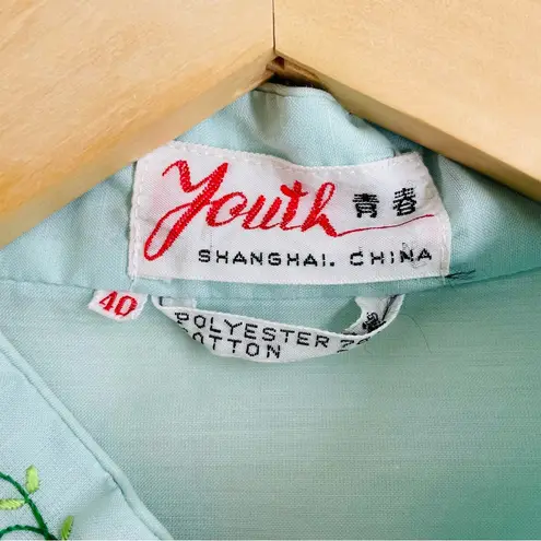 Vintage Chinese Traditional Embroidered House Robe Aqua Blue size M (40) Size M