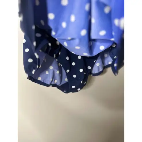 LANDS END Navy Blue Polka Dot V