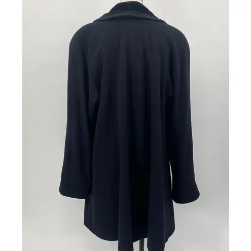 Vintage 80s Wool Peacoat Oversized Velvet Collar Double Breasted Button Black 12