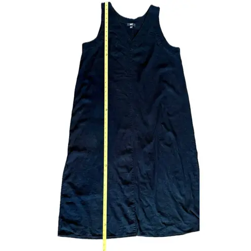 Donna Karan DKNY Pure Black Linen Maxi Dress Sleeveless V-Neck Minimalist Size XL