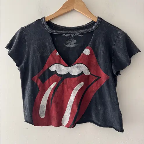 The Rolling Stones V Neck Cut Out Graphic Tee Crop Top