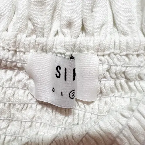 Sir Women's Smocked Stretch Bodice Lightweight Linen Strapless Blouse White