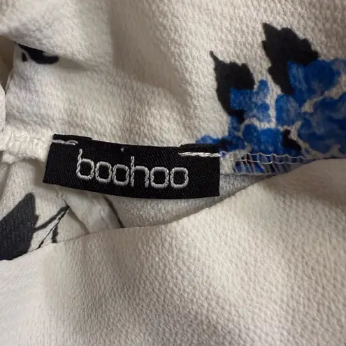 Boohoo  White and Blue Floral Tie-Front Blouse