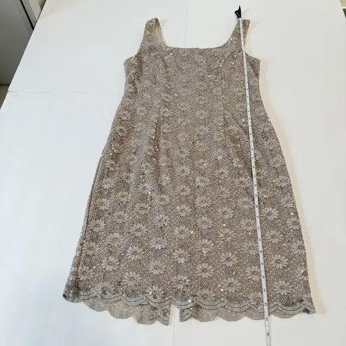Alex Evenings Champagne Lace Sequin Two Piece Jacket Sleeveless Dress Size 8P