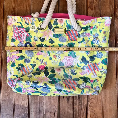 Christian LaCroix large Floral Yellow and Pink rope handle Tote Bag