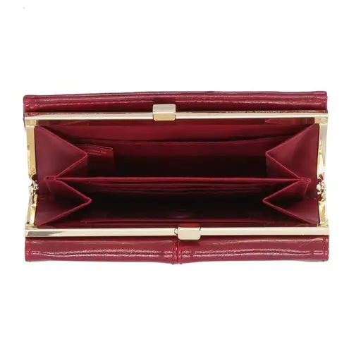 Time and Tru Frame Flap Wallet Burgundy Vinyl ID Window Card Slots Red