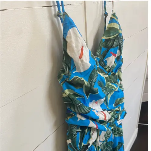 Farm Rio Women's Anthurium Garden Blue Cross Over Maxi Dress - L NWT
