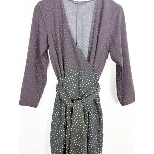 ZARA  Multi Color Polka Dot Wrap Midi Dress Size Small Kidcore Quiet Luxury