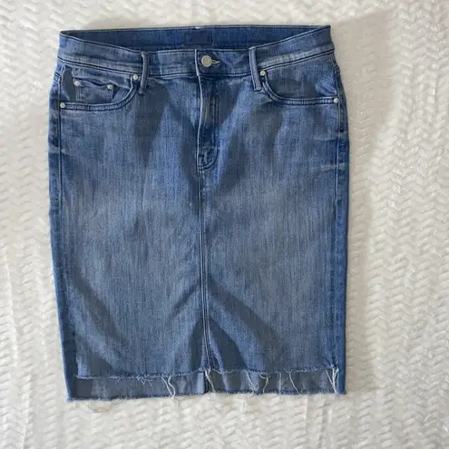 MOTHER THE PEG STEP FRAY SKIRT IN AFTER ALL THESE YEARS HI LOW RAW HEM SZ 29/LG Blue