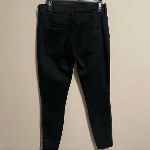 MOTHER High Waisted Looker Ankle Fray Jeans in Guilty Glitter Racer Size 29 Black