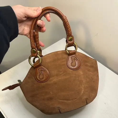 Rina Rich Velvet & Leather Music Top Handle Handbag Brown