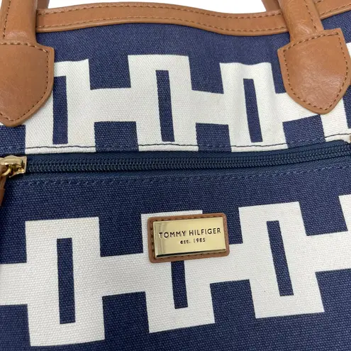 Tommy Hilfiger Navy Faux Leather Brown Trim Tote Handbag Crossbody