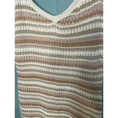 OLIVE + OAK Striped Crochet Midi Dress Tan Cream White Spaghetti Strap Size L Size L