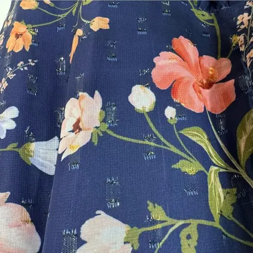 Eliza J Floral Chiffon Surplice Asymmetric Midi Dress Navy Size 8 NWT