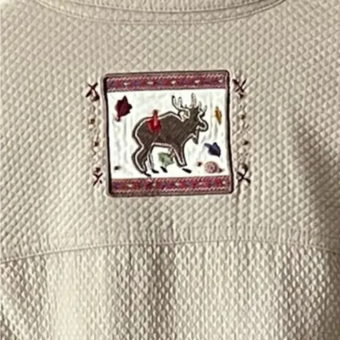 Christopher & Banks Cabincore Fall Textured Embroidered Canoe/Moose Button up Shirt Jacket. Large