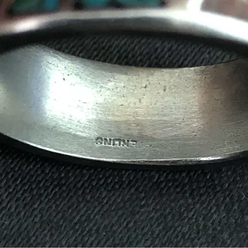 Sterling Silver Southwest Native Crushed Turquoise Coral Mosaic Ring Sz 12-1/2