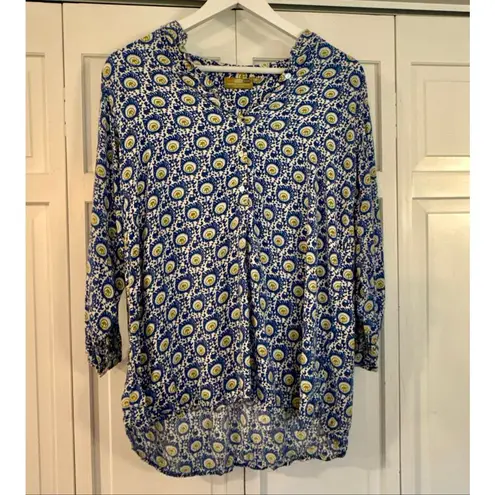 Rockflowerpaper blue block print geometric tunic blouse M Size M