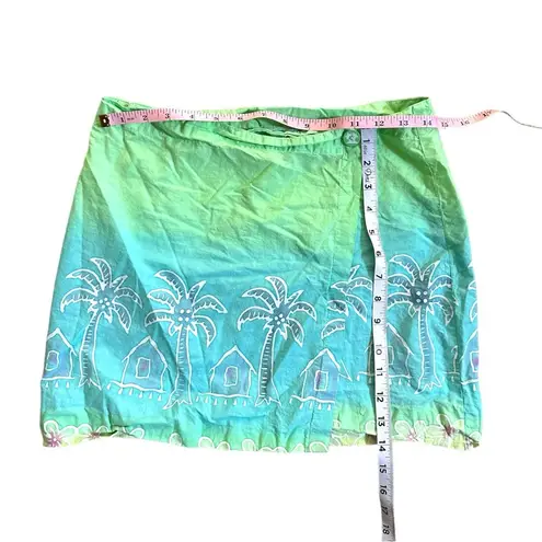 San Spirit Halter Top Skirt Set Embroidered Tropical Palm Trees Design Sz Small