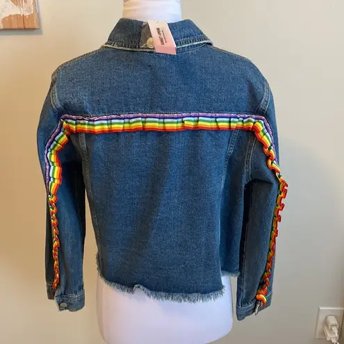 Sunset + Spring Rainbow Trim Denim Jacket Size XS