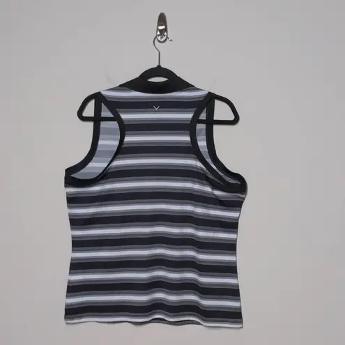 Callaway  Black and White Striped Shirt Golf Sleeveless Polo V-Neck Collar XL