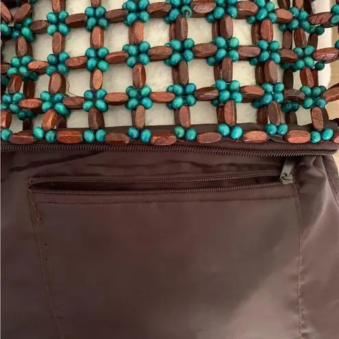 Wooden Beaded Boho Bag Purse Brown Teal