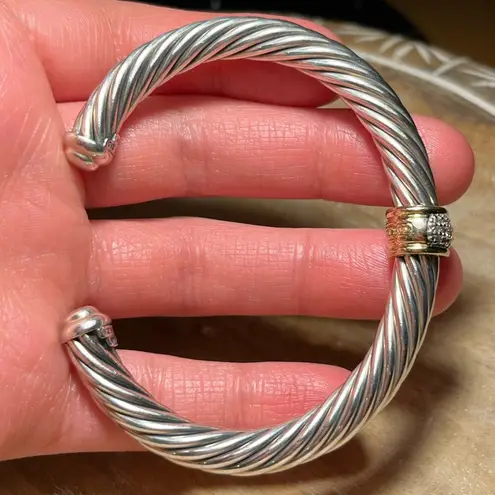 David Yurman Cable Station Bracelet Sterling 18K Yellow Gold & Pavé Diamonds