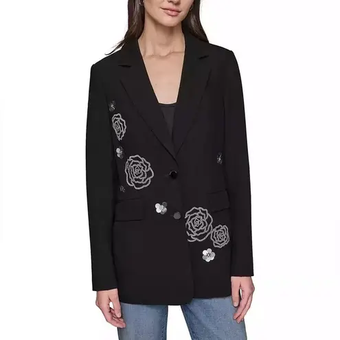 Karl Lagerfeld Black Blazer with Silver Floral Design size 4