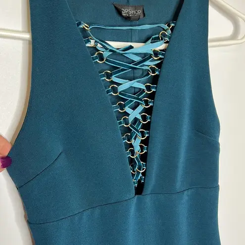 Topshop Teal Deep Crisscross V Neck Plunging Bodycon Mini Dress