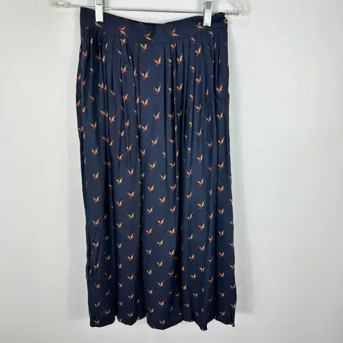 Vtg 80s Skirt S Navy Novelty Bird Preppy Cottagecore Teacher Retro Academia Blue
