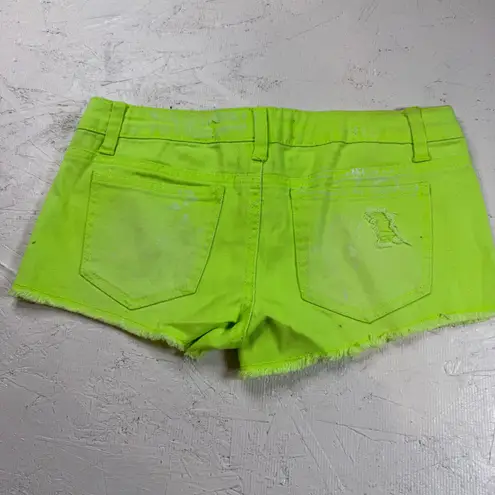Freestyle Revolution Neon Yellow Denim Shorts Rhinestone Distressed Size 7