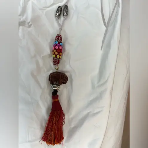 Necklace on Leather rope. Elephant, tassel, Cool Beads Red